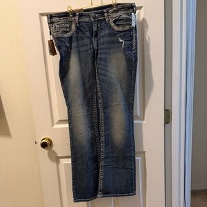 Silver Jeans Women's Straight Leg in Distressed Blue